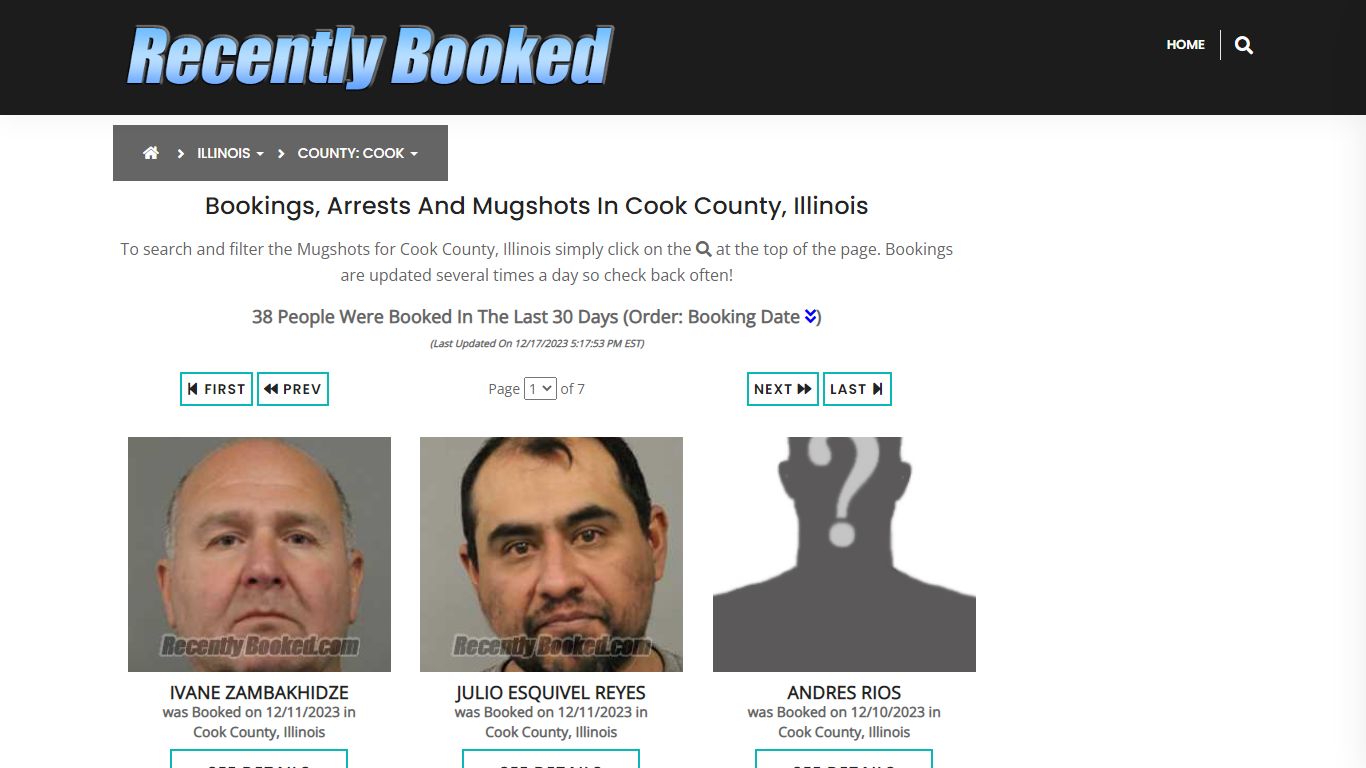 Recent bookings, Arrests, Mugshots in Cook County, Illinois